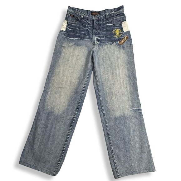 Edwin Jeans Mens 34x30 Straight Wide Distressed Streetwear‎ Underworld Logo Blue - Picture 1 of 14